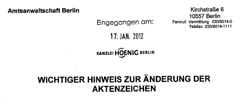 Änderung Aktenzeichen Amtsanwaltschaft