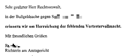 Herreichung einer Vertretervollmacht